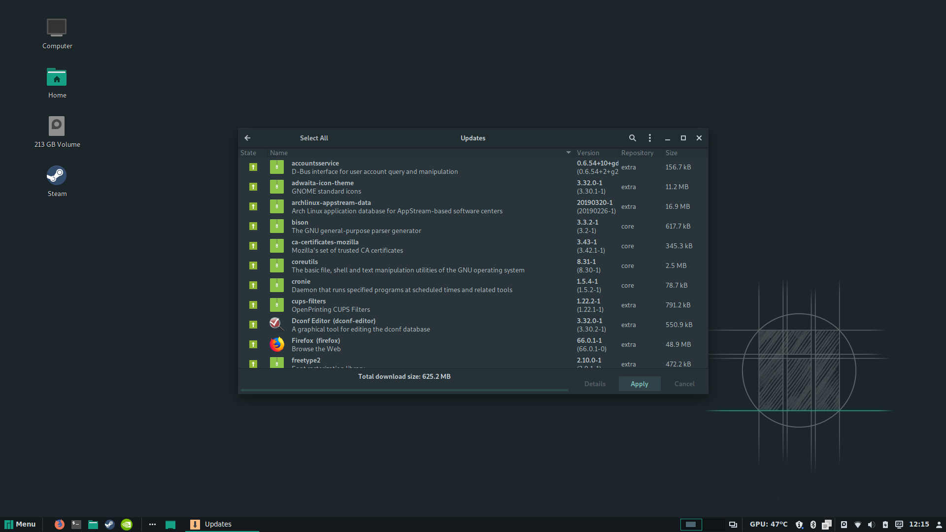 Manjaro desktop screenshot: 18.0.4 first big update