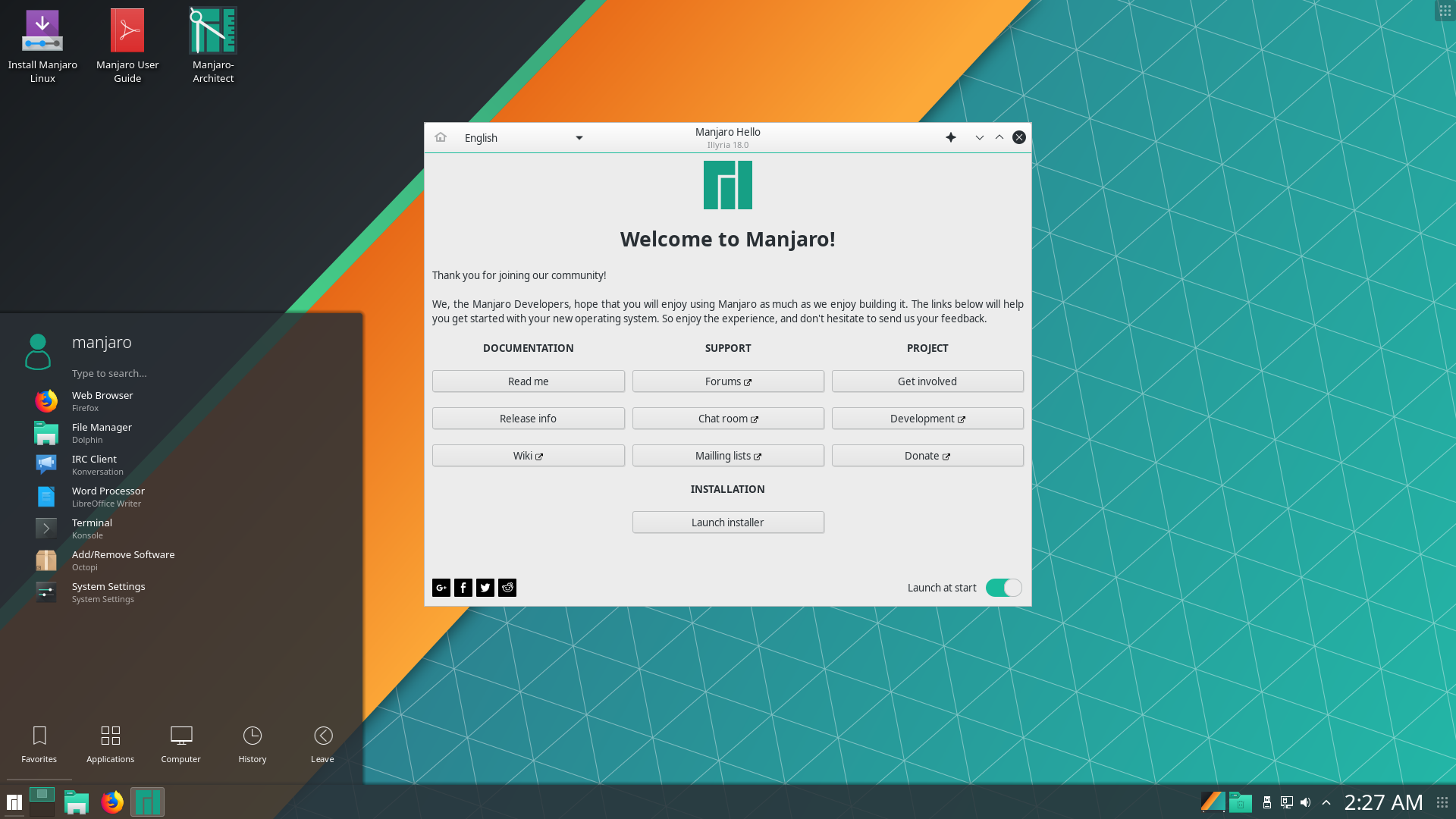 Manjaro desktop screenshot: 18.0