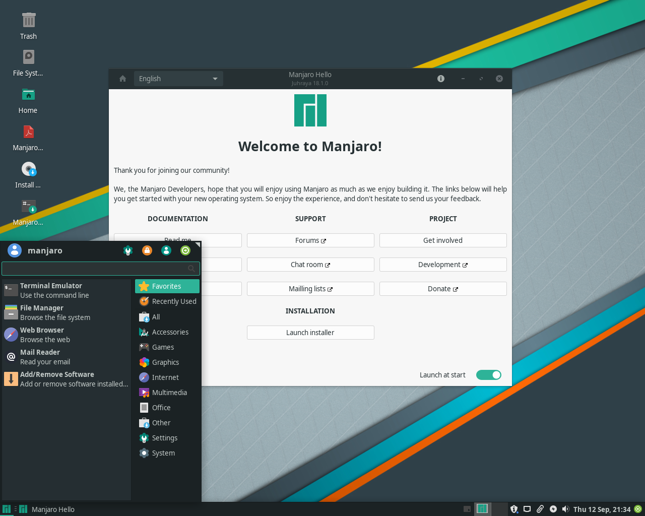 Manjaro desktop screenshot: 18.1.0