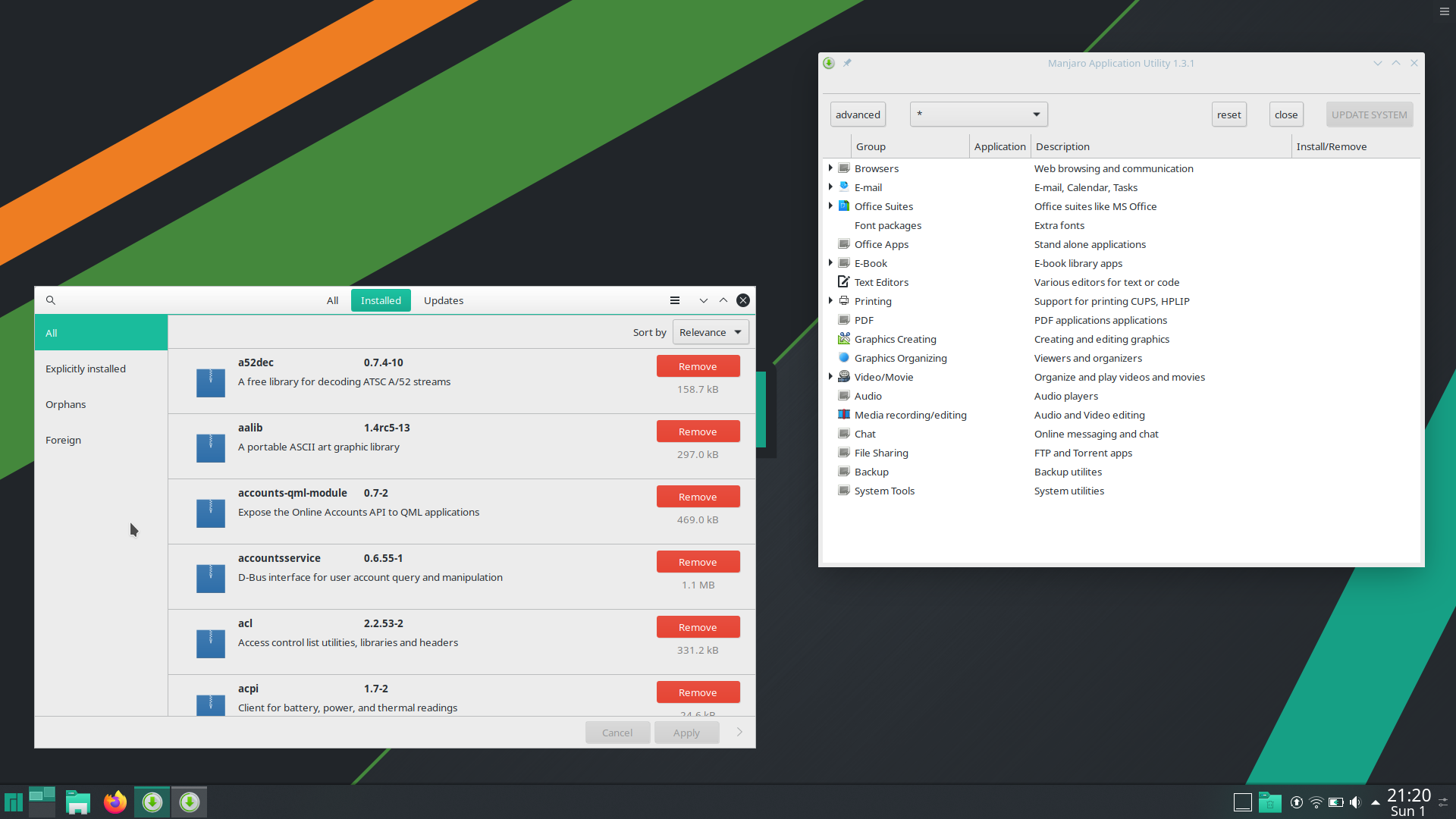 Manjaro desktop screenshot: 19.0 software