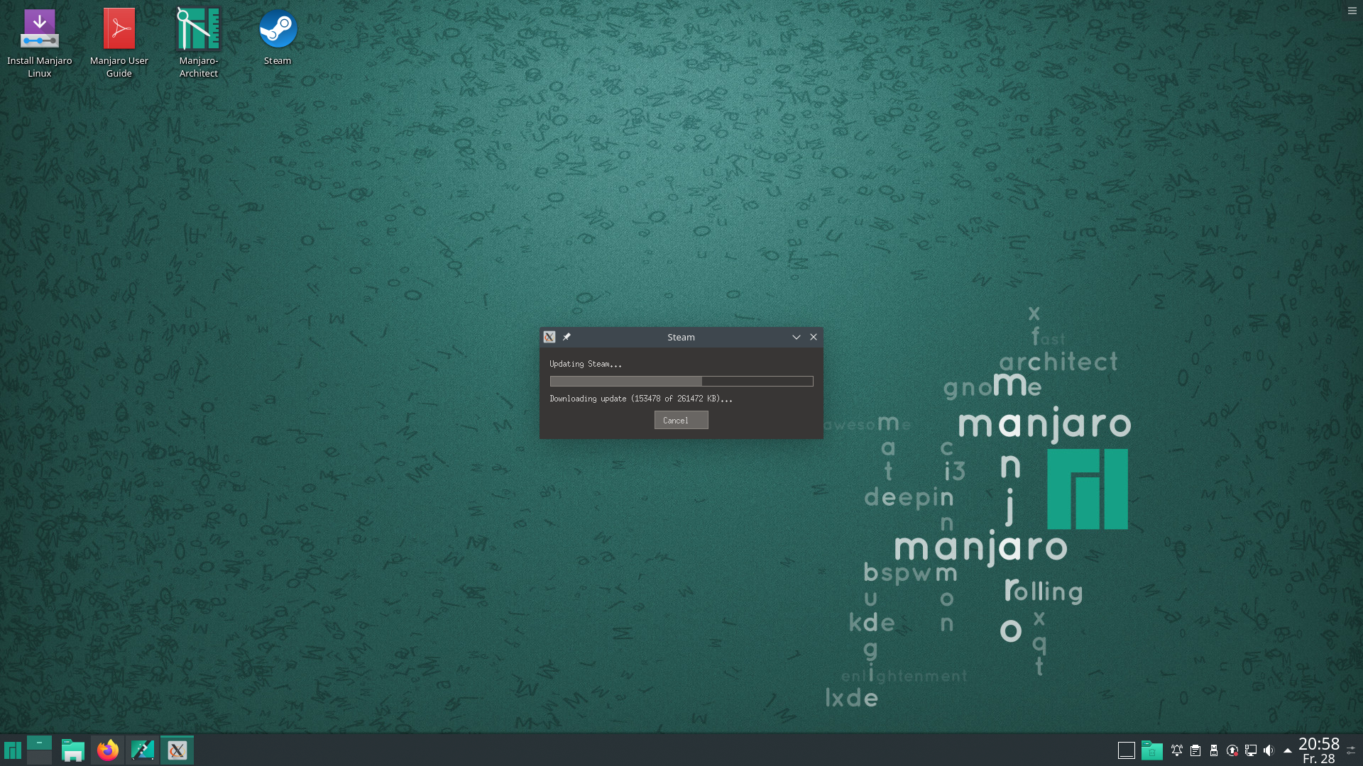Manjaro desktop screenshot: 19.0 steam