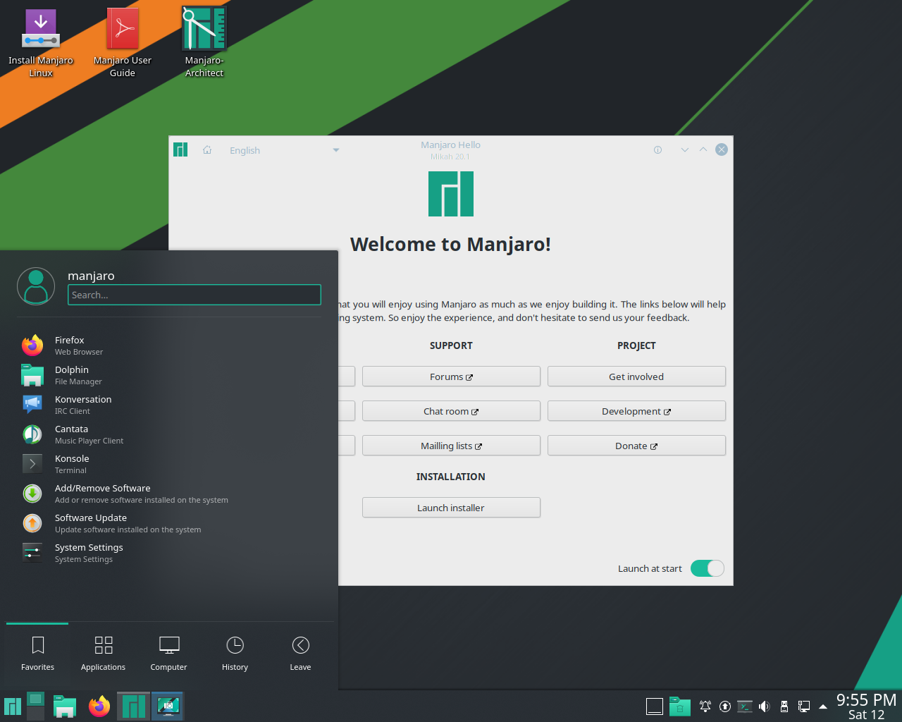 Manjaro desktop screenshot: 20.1 kde