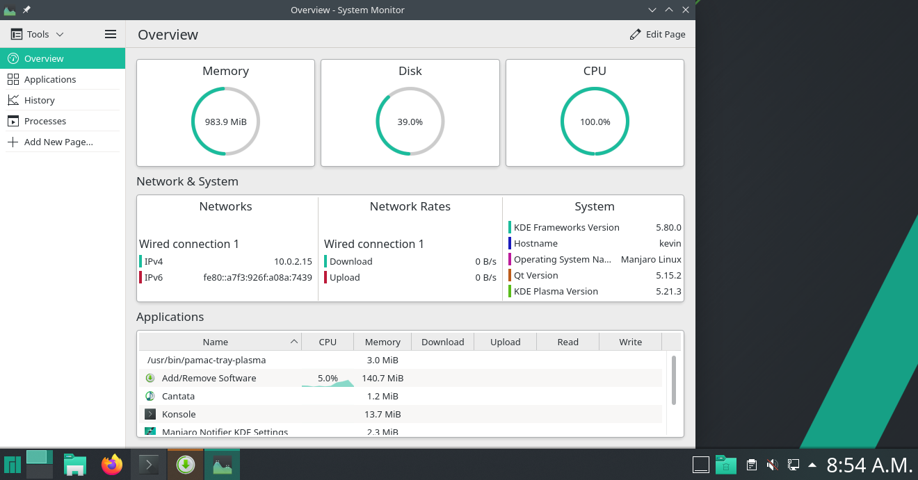 Manjaro desktop screenshot: 21.0 monitor