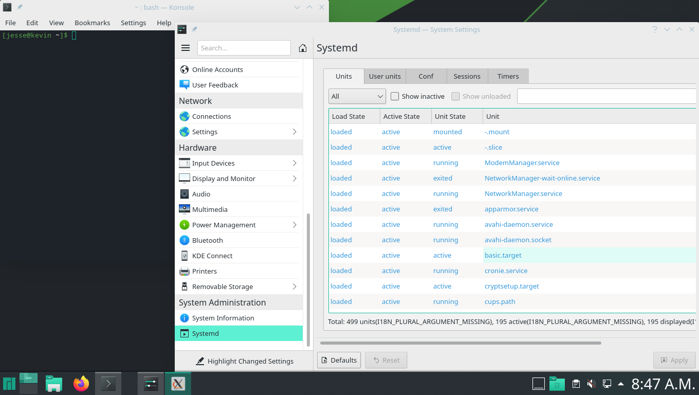 Manjaro desktop screenshot: 21.0 settings