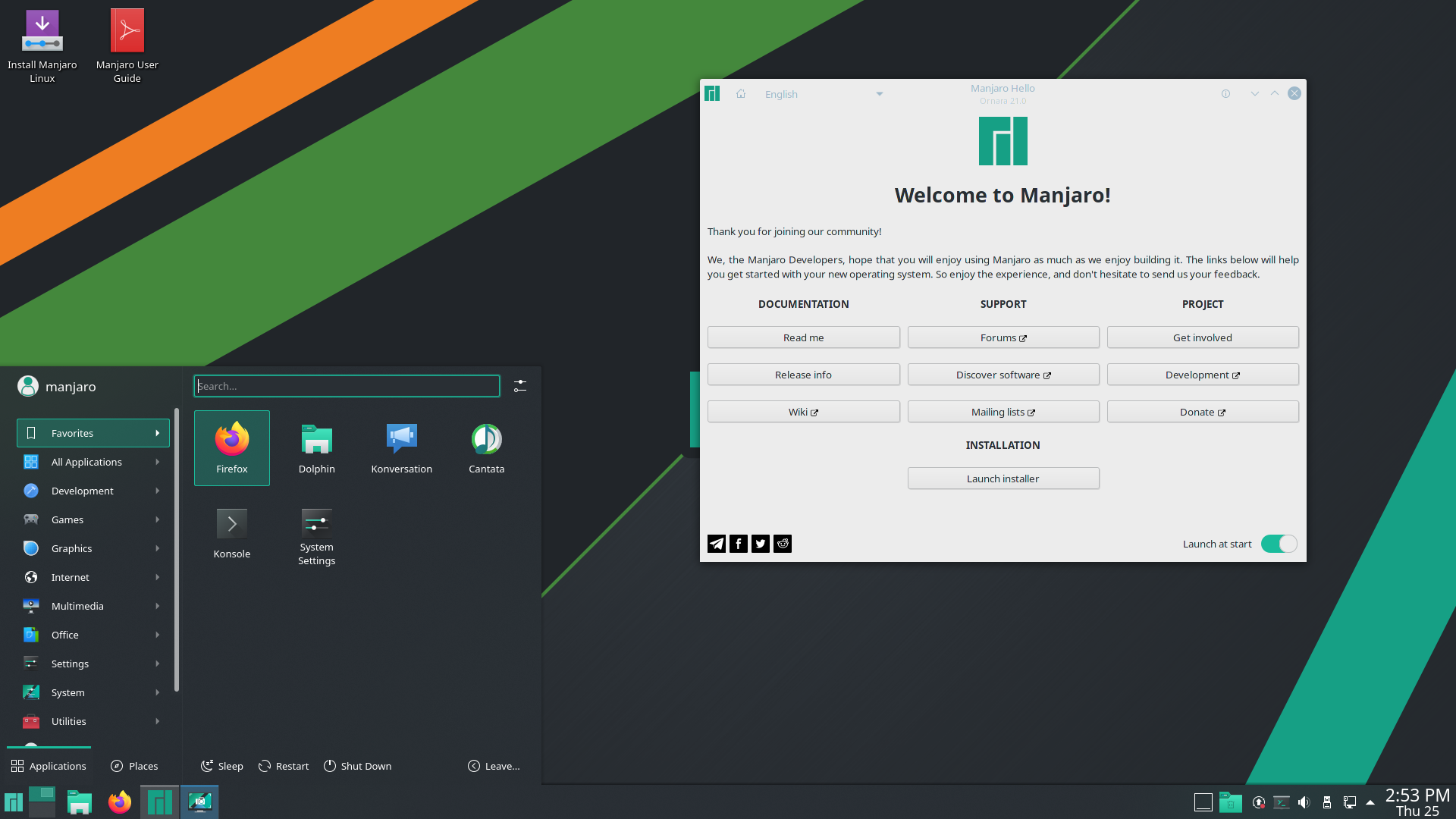 Manjaro desktop screenshot: 21.0