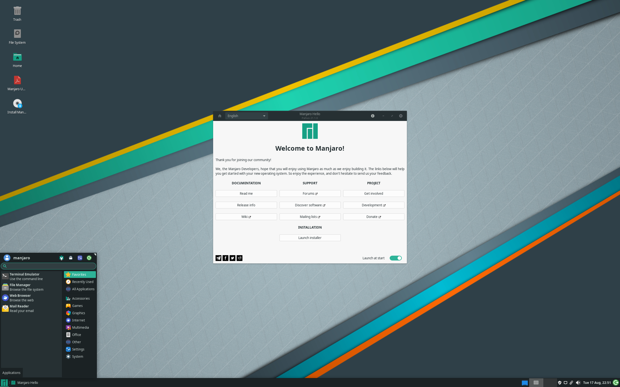 Manjaro desktop screenshot: 21.1.0