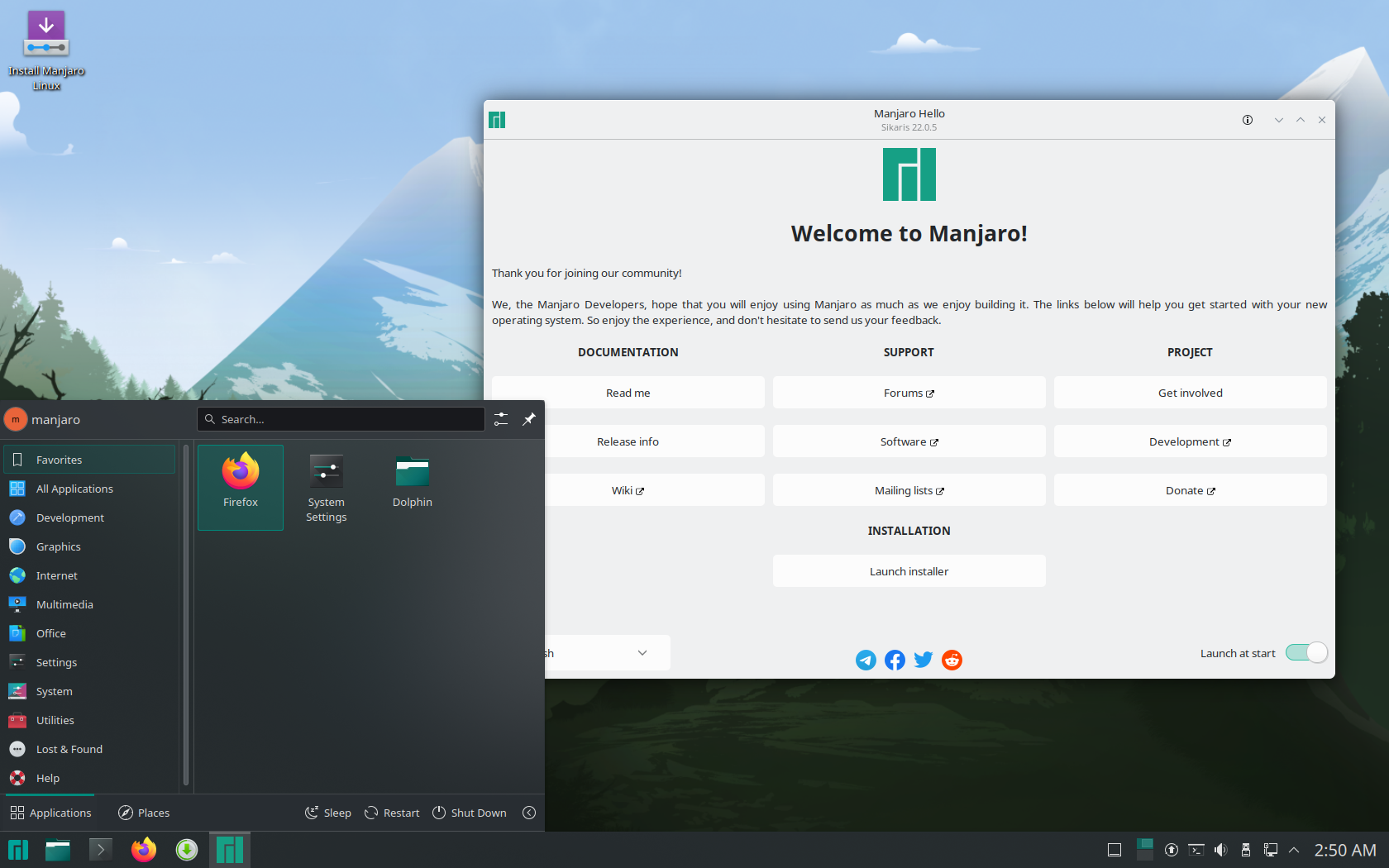 Manjaro desktop screenshot: 22.0 kde