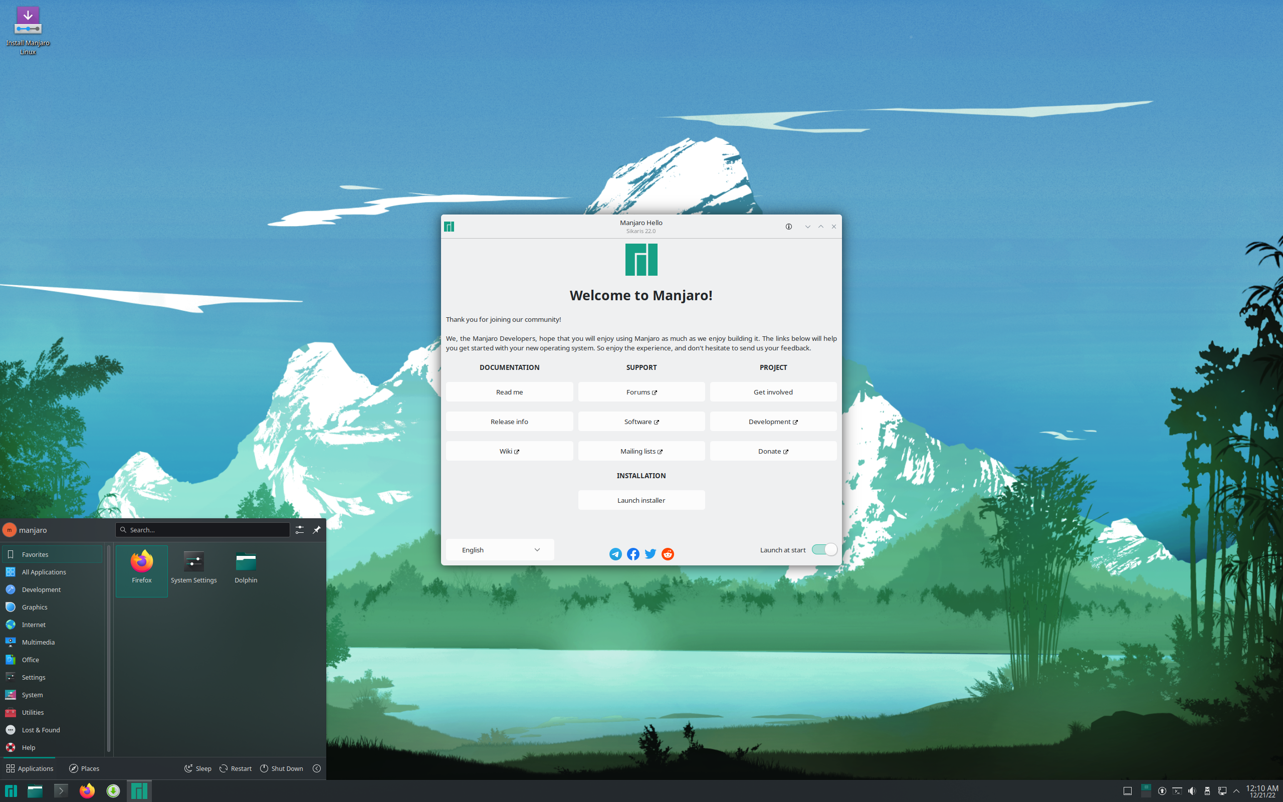 Manjaro desktop screenshot: 22.0