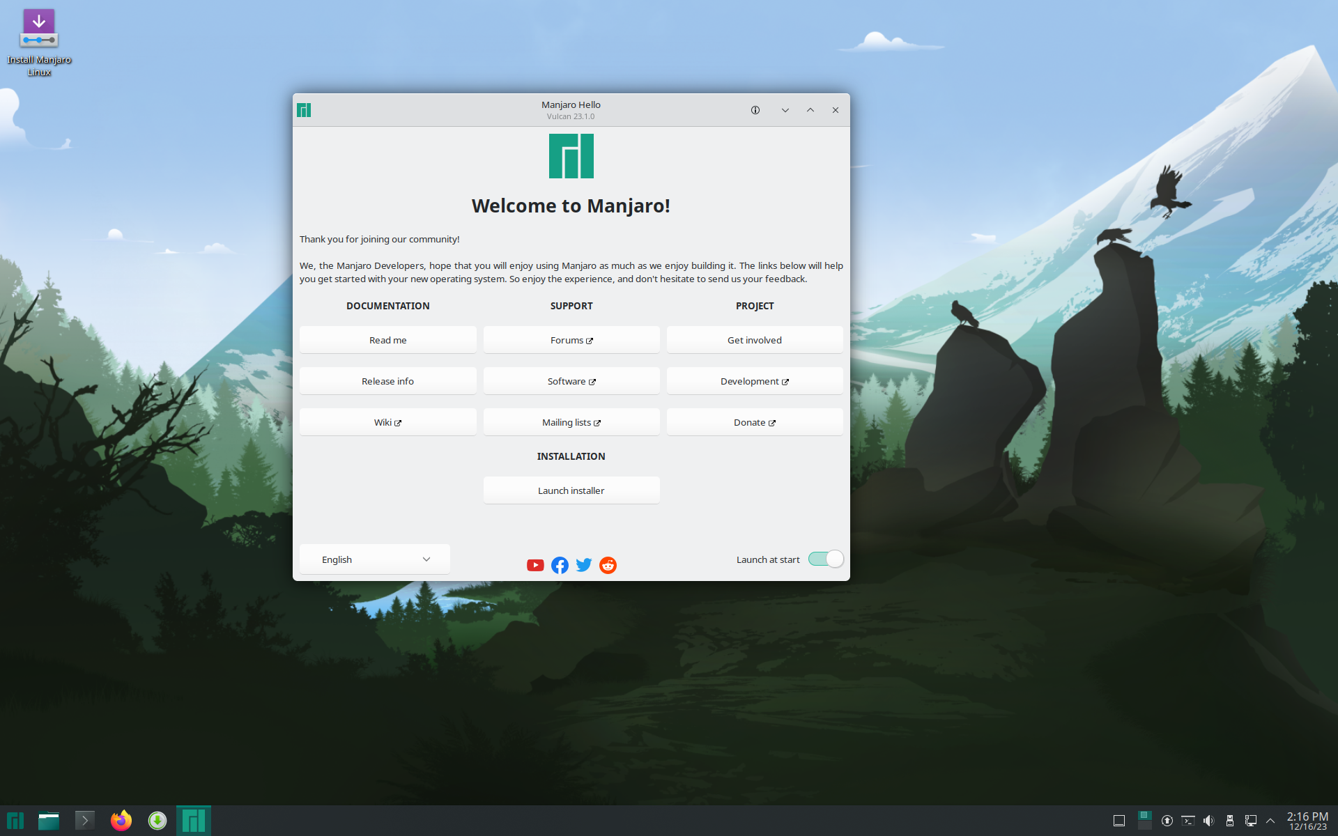 Manjaro desktop screenshot: 23.1.0