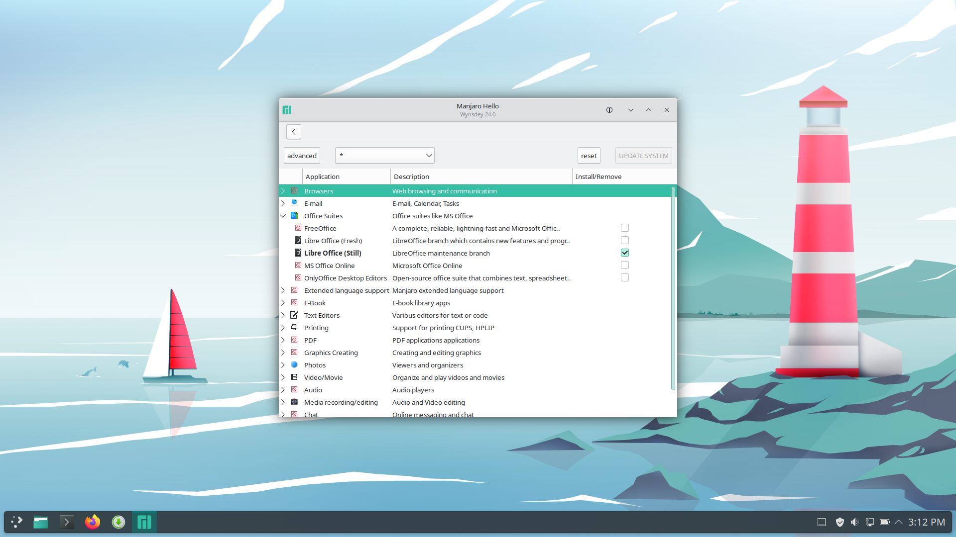 Manjaro desktop screenshot: 24.0 applications