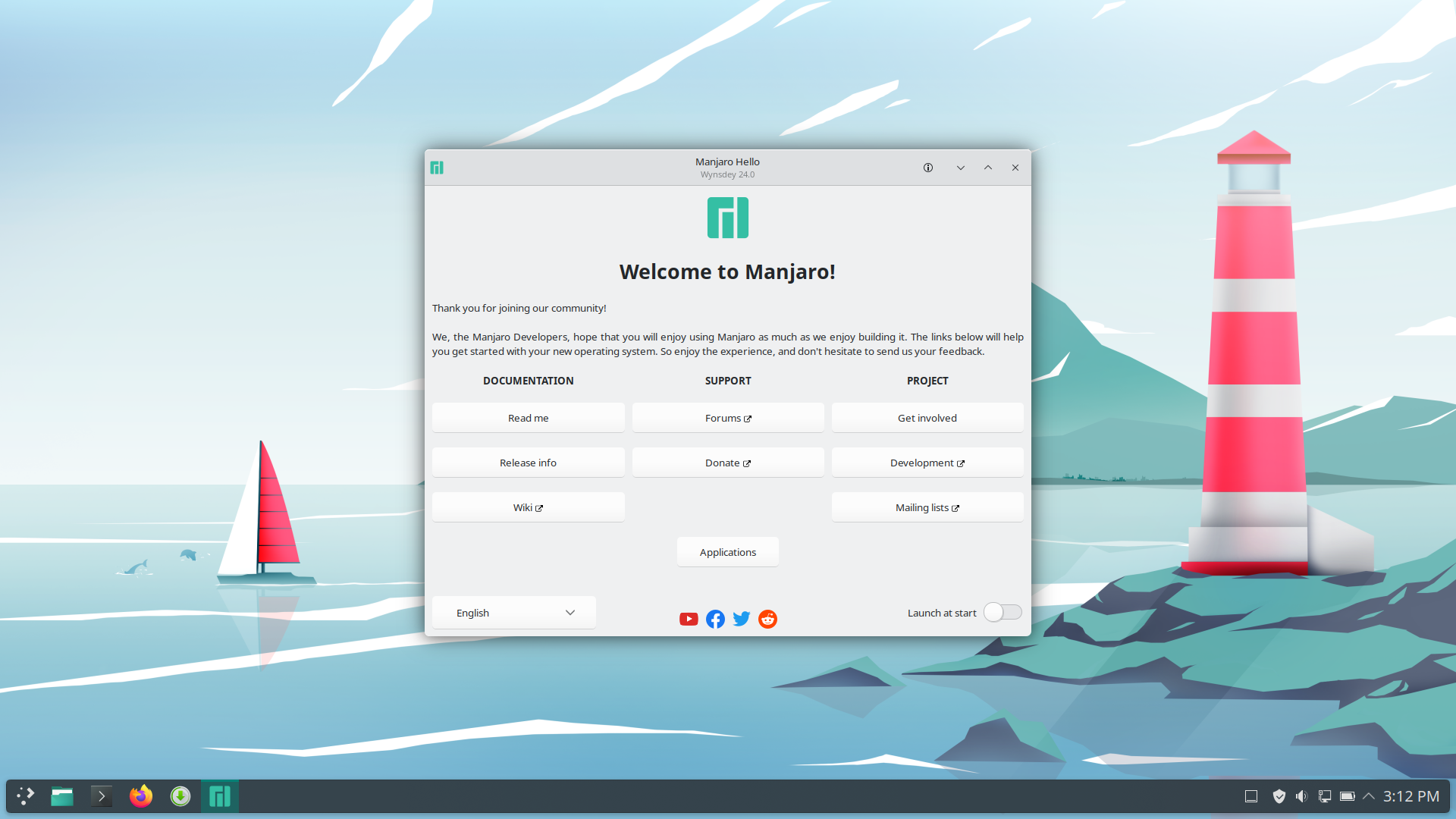 Manjaro desktop screenshot: 24.0 hello