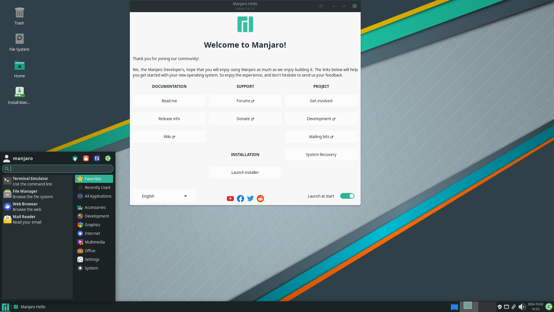 Manjaro desktop screenshot: 24.1.0