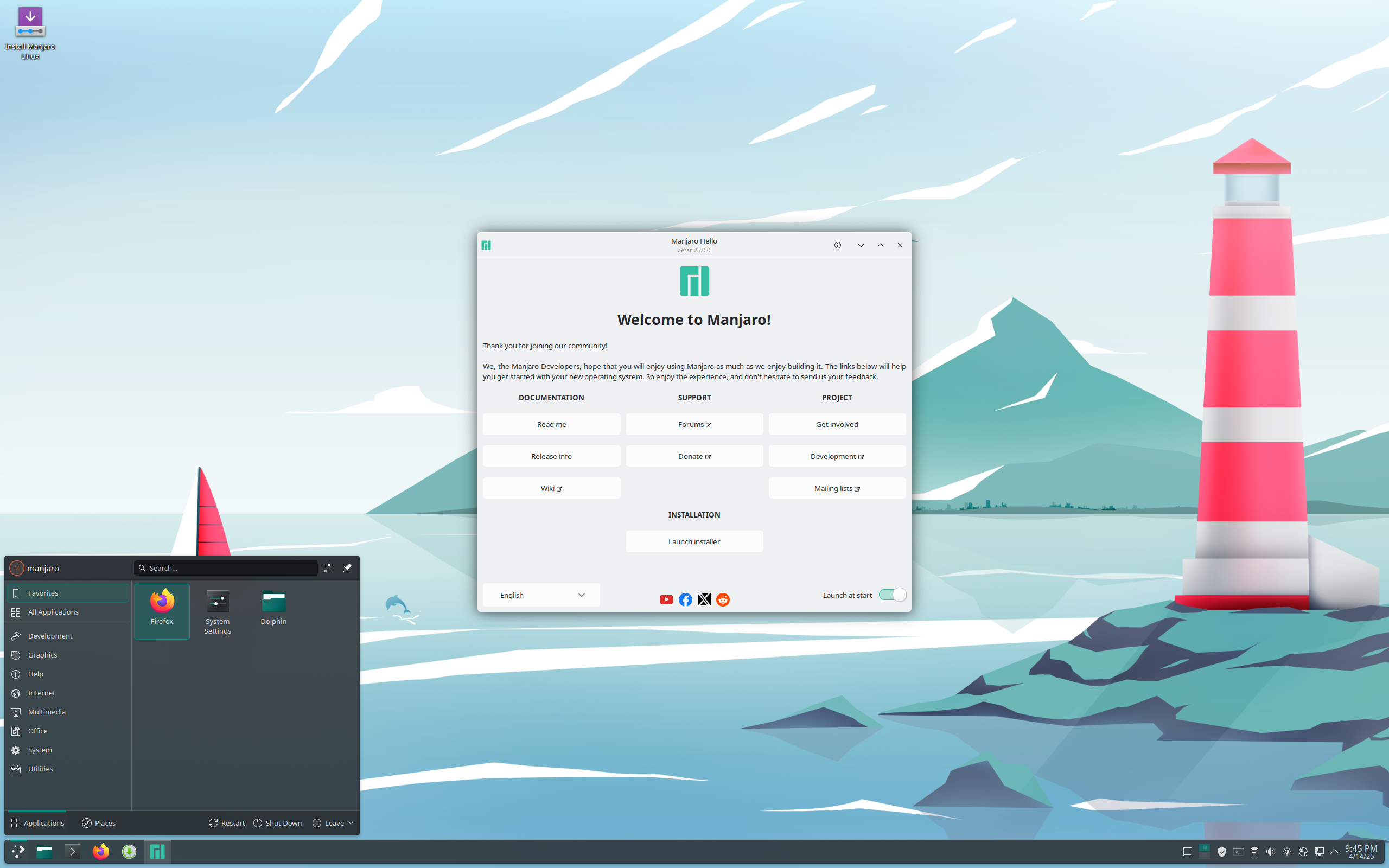 Manjaro desktop screenshot: 25.0.0