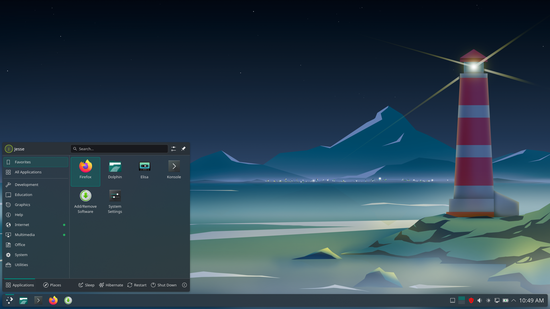 Manjaro desktop screenshot: 26.0 menu