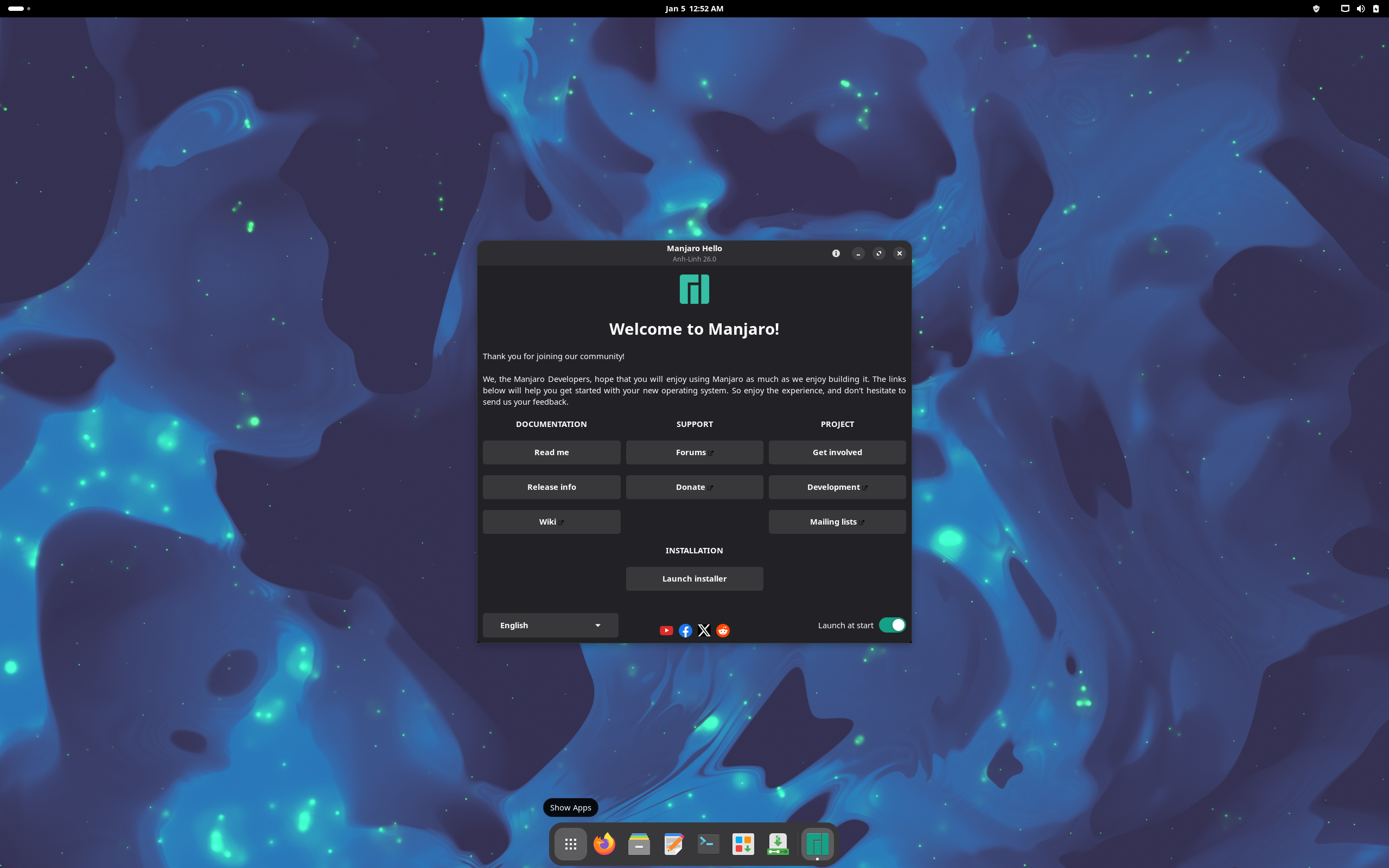 Manjaro desktop screenshot: 26.0