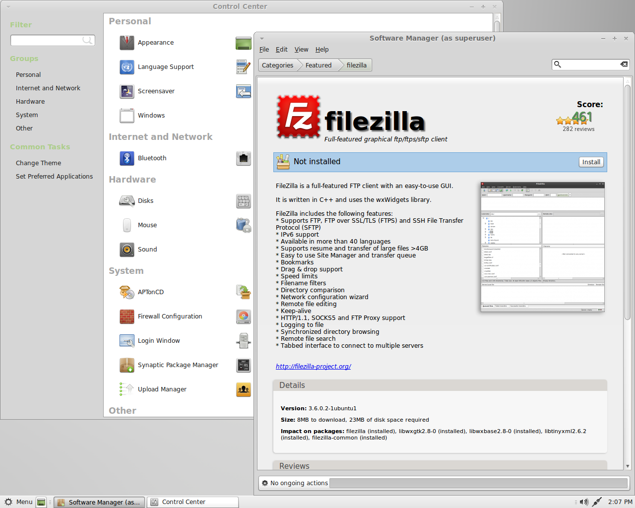 Linux Mint desktop screenshot: linuxmint 15 packages