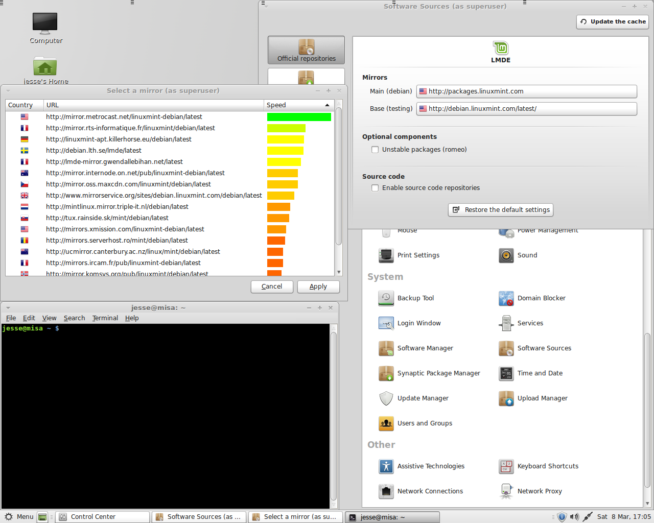 Linux Mint desktop screenshot: linuxmint debian 201403 software