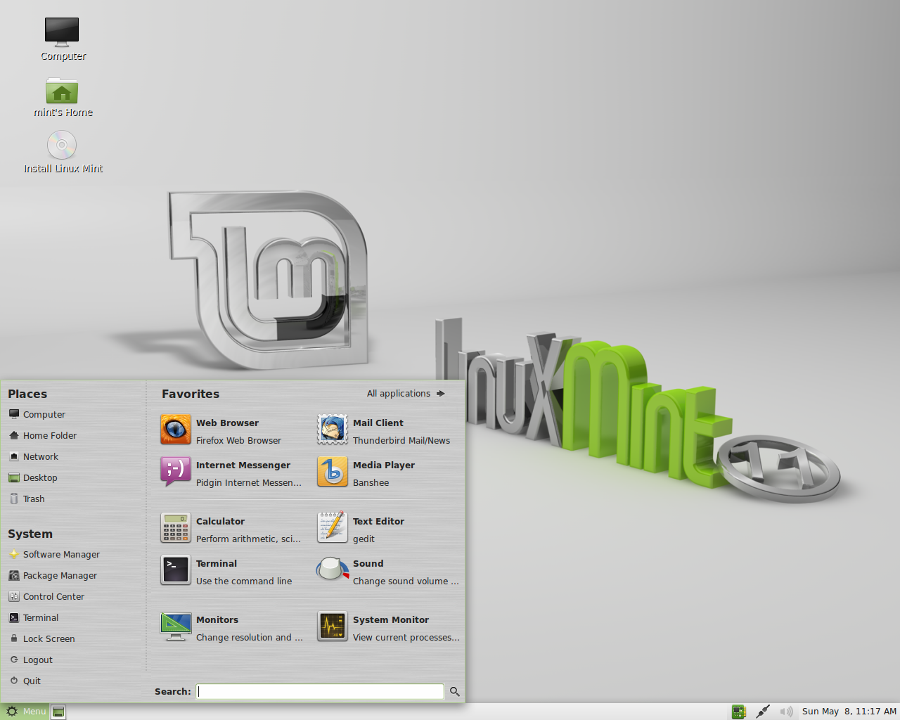 Linux Mint desktop screenshot: 11 rc