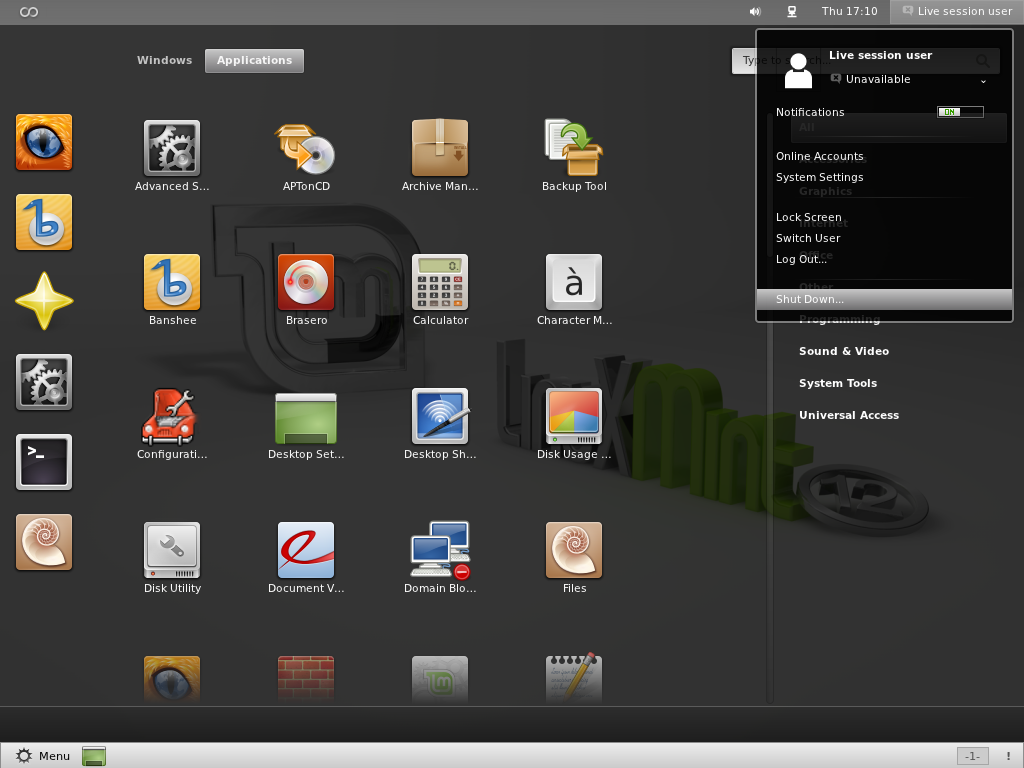 Linux Mint desktop screenshot: 12 menu