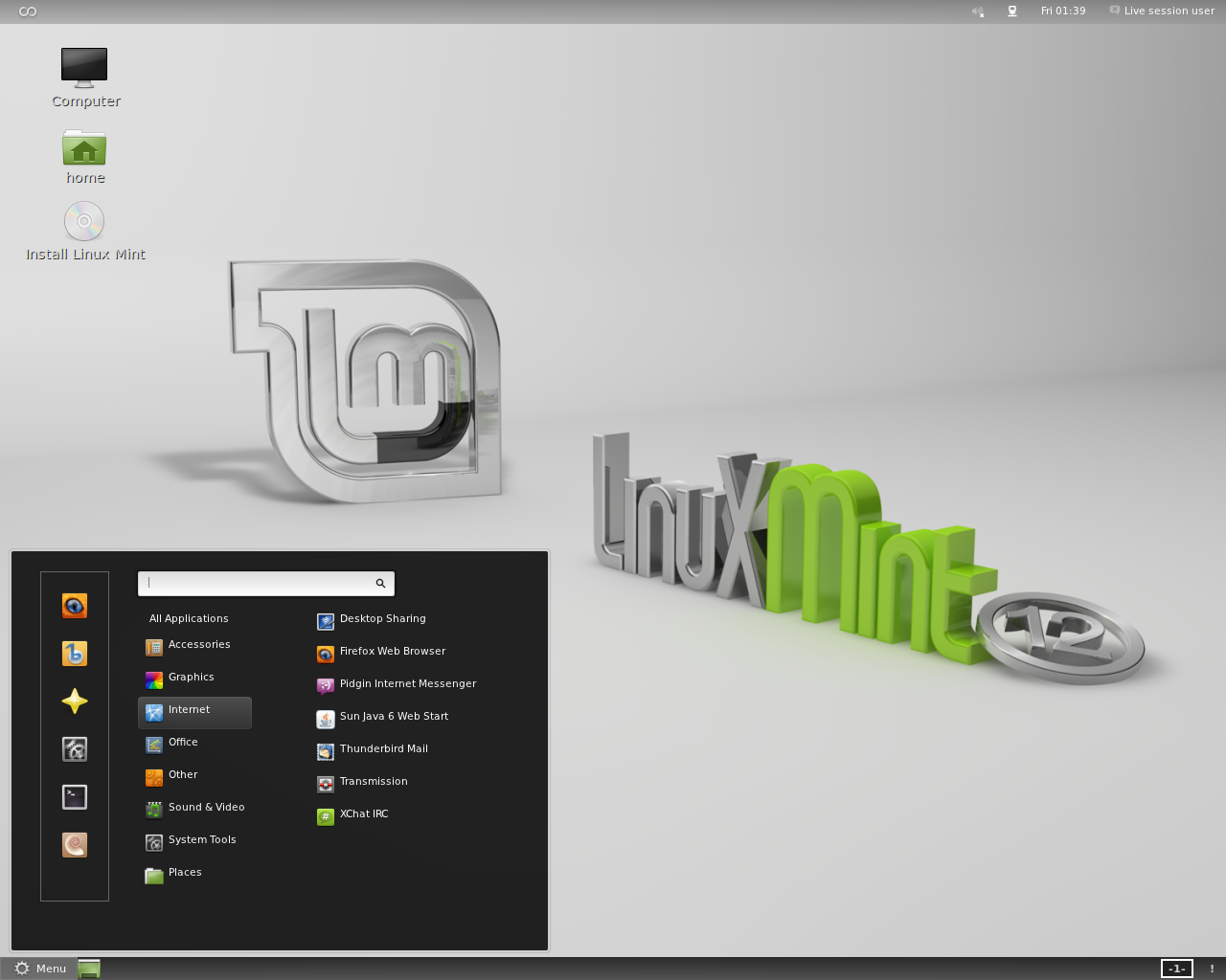 Linux Mint desktop screenshot: 12 rc