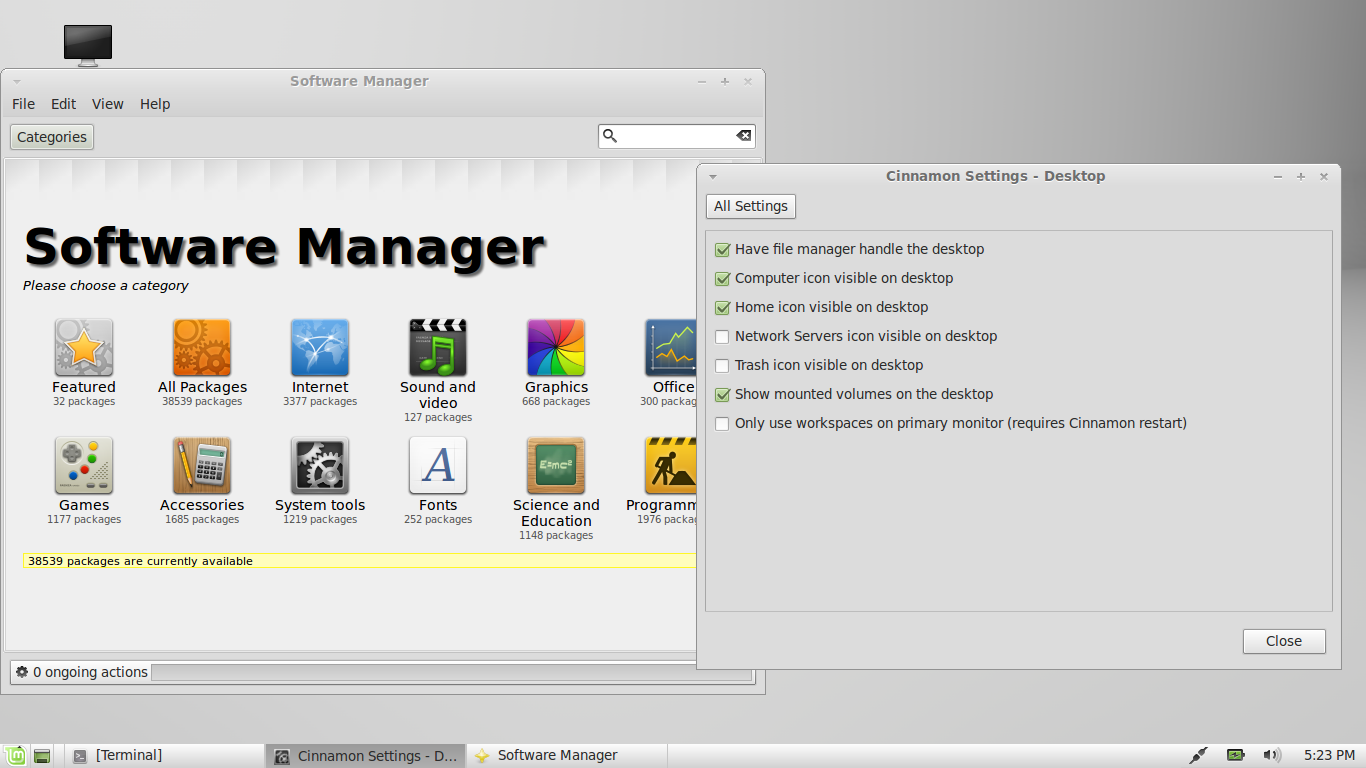 Linux Mint desktop screenshot: 13 software