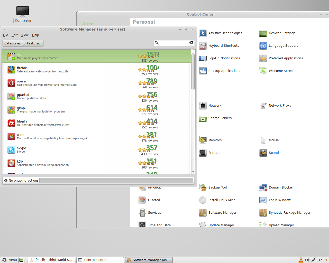 Linux Mint desktop screenshot: 14 settings