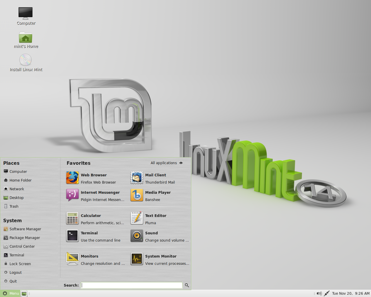 Linux Mint desktop screenshot: 14