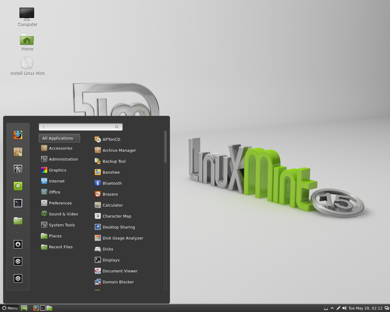 Linux Mint desktop screenshot: 15