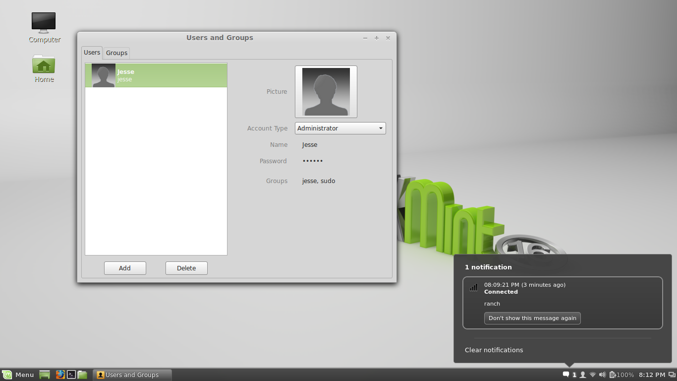 Linux Mint desktop screenshot: 16 users
