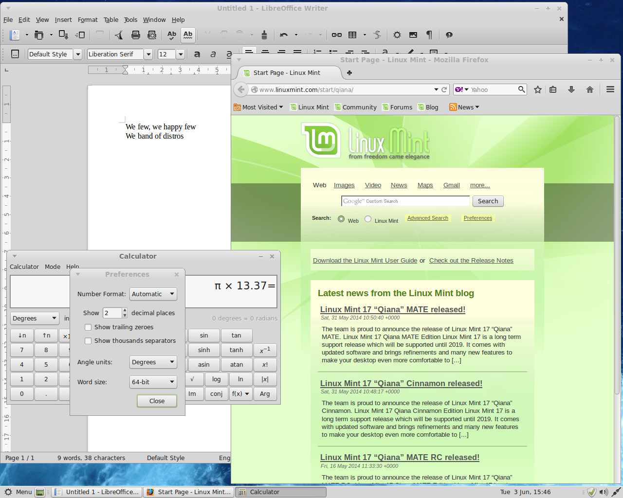 Linux Mint desktop screenshot: 17 apps