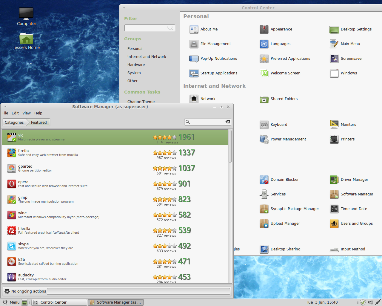 Linux Mint desktop screenshot: 17 settings