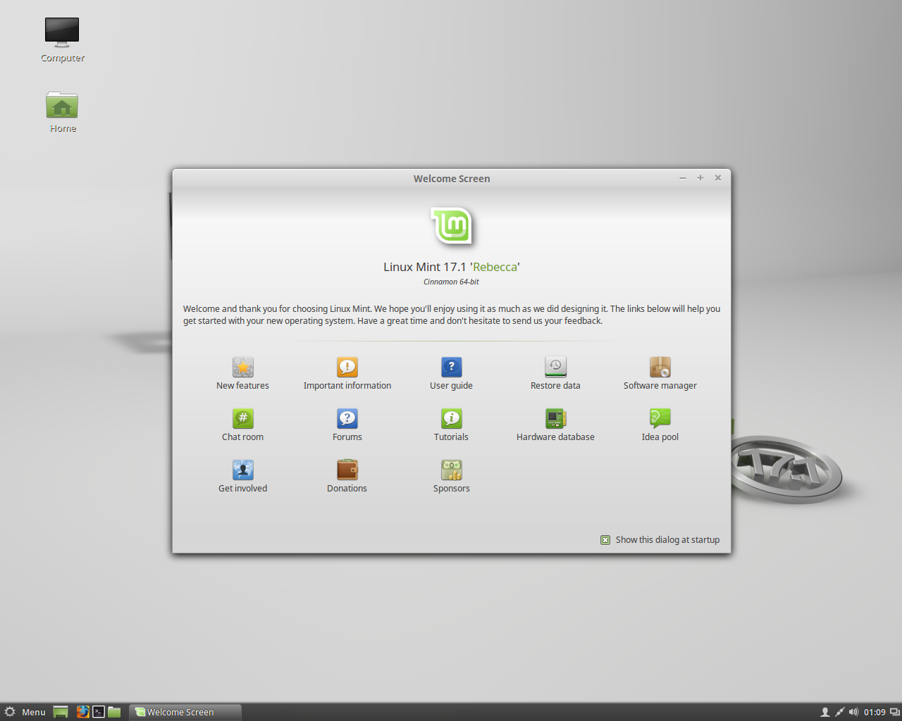 Linux Mint desktop screenshot: 17.1 welcome