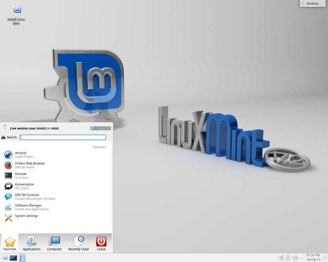 Linux Mint desktop screenshot: 17.2 kde