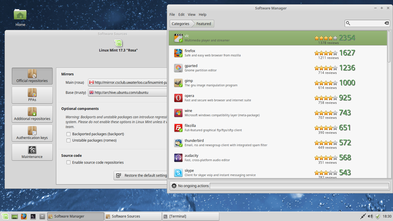 Linux Mint desktop screenshot: 17.3 software