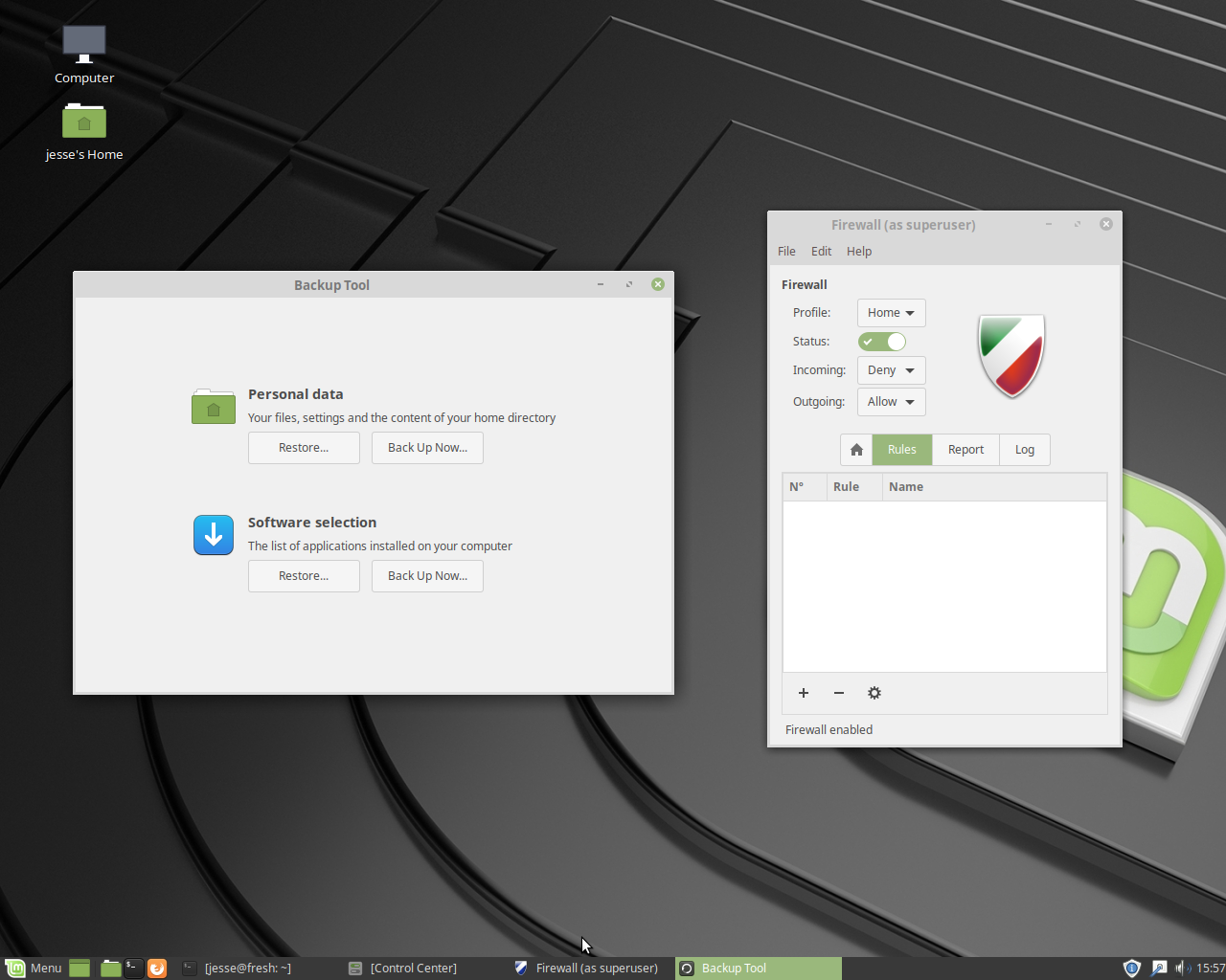 Linux Mint desktop screenshot: 19 backups