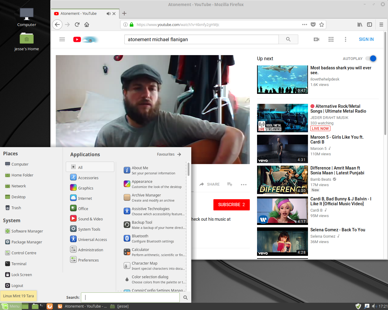 Linux Mint desktop screenshot: 19 menu