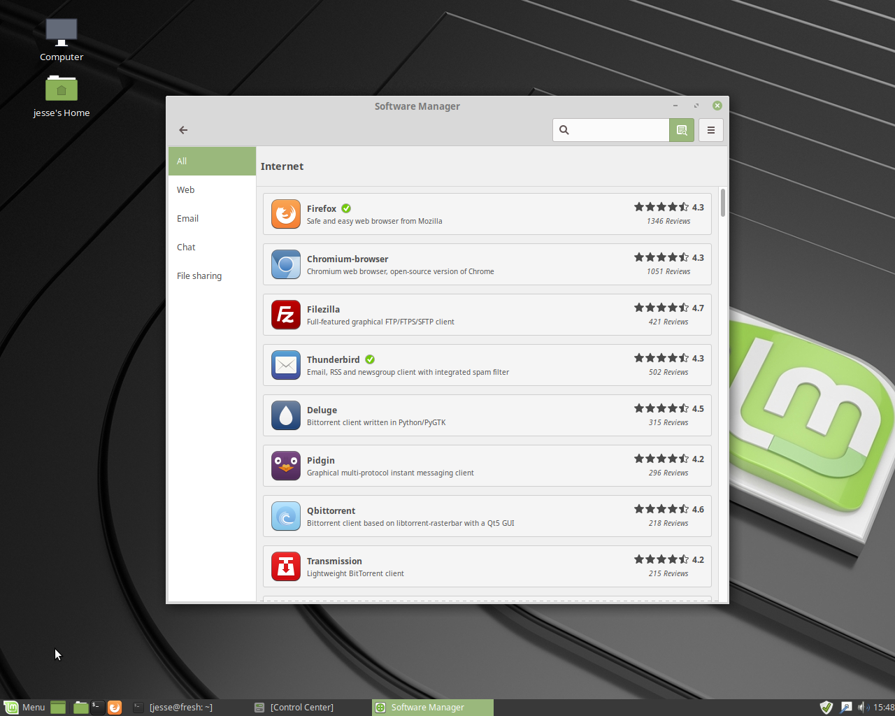 Linux Mint desktop screenshot: 19 software