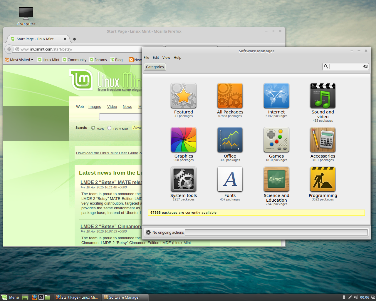 Linux Mint desktop screenshot: 2 lmde software