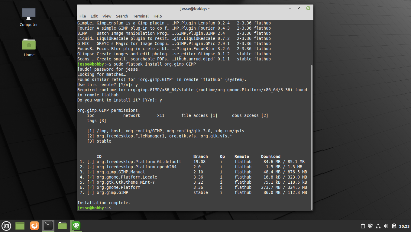 Linux Mint desktop screenshot: 20 flatpak