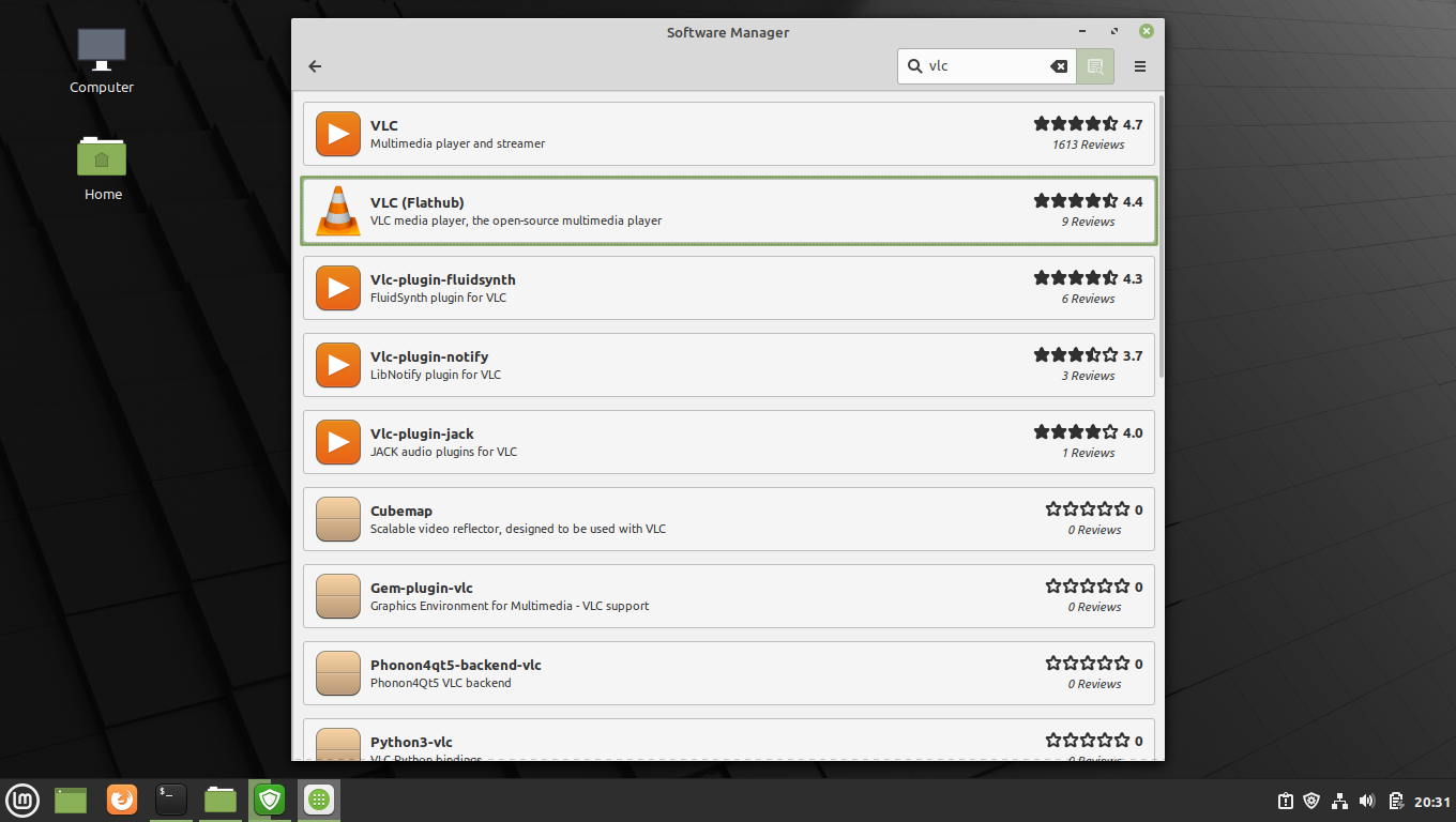 Linux Mint desktop screenshot: 20 software