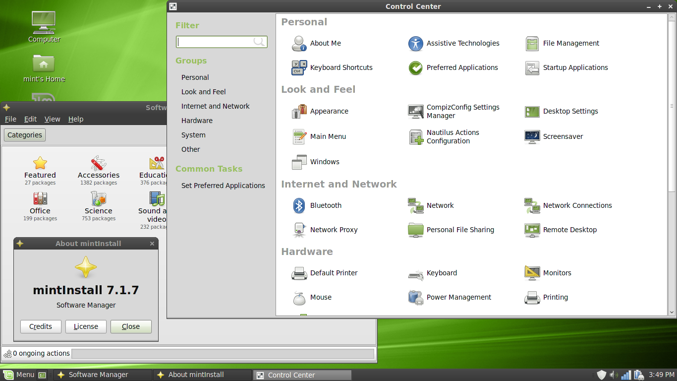 Linux Mint desktop screenshot: 201009 debian packages