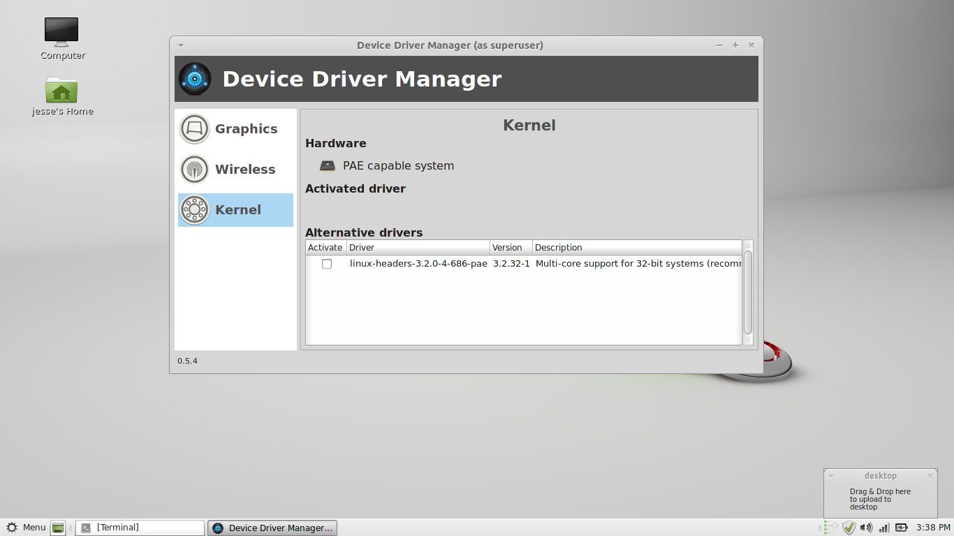 Linux Mint desktop screenshot: 201303 drivers
