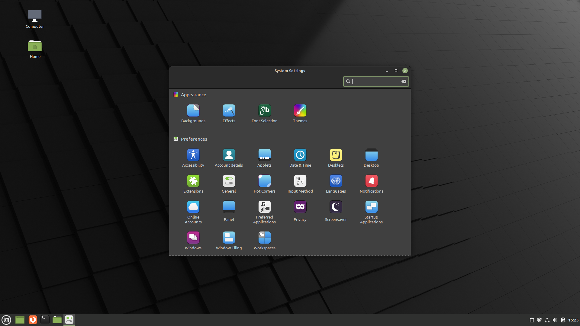 Linux Mint desktop screenshot: 21 settings