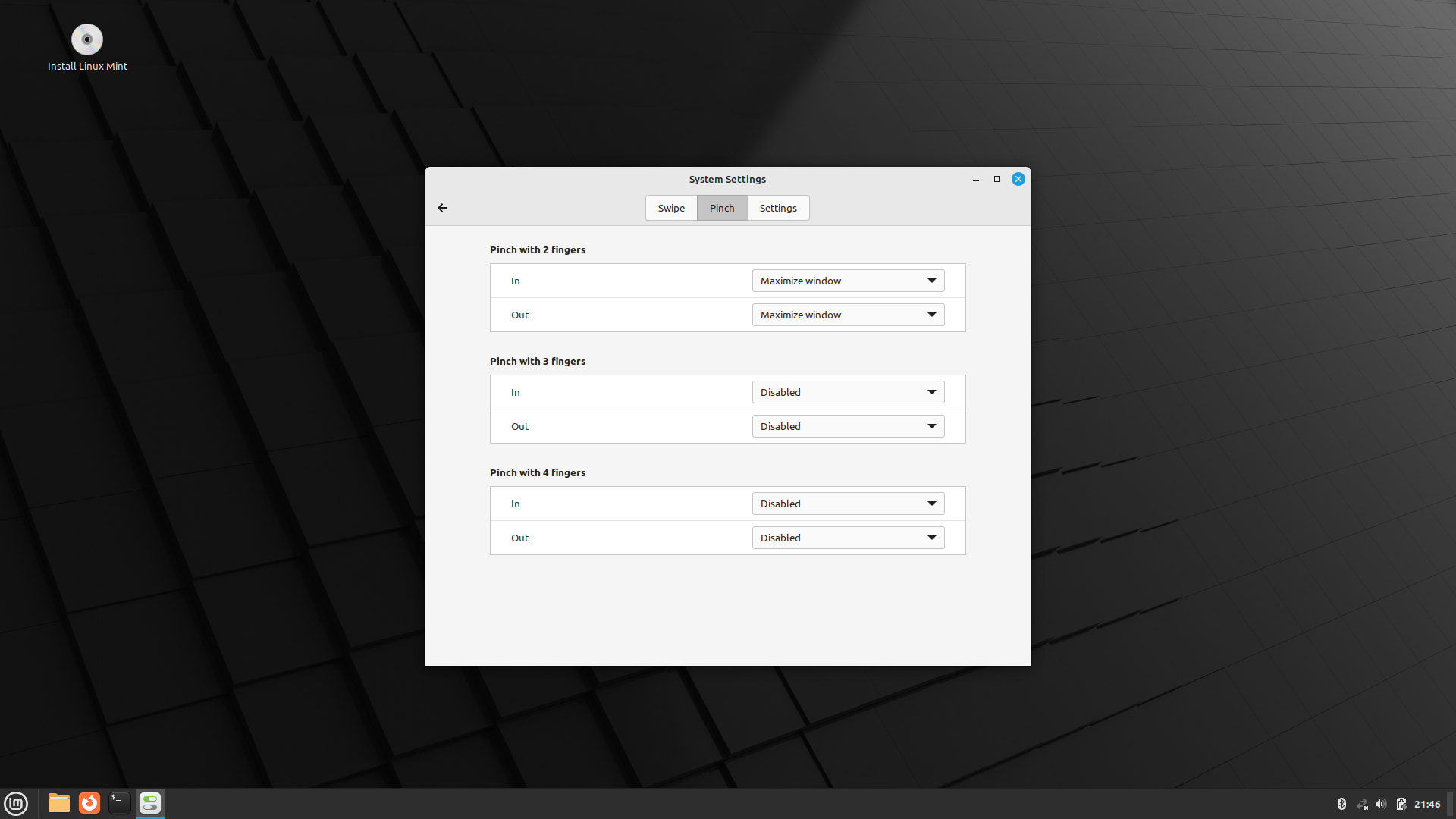 Linux Mint desktop screenshot: 21.2 gestures