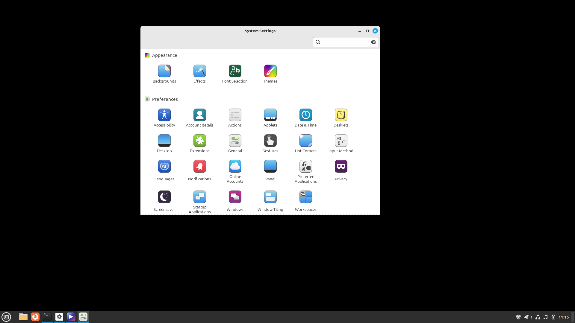 Linux Mint desktop screenshot: 22 settings