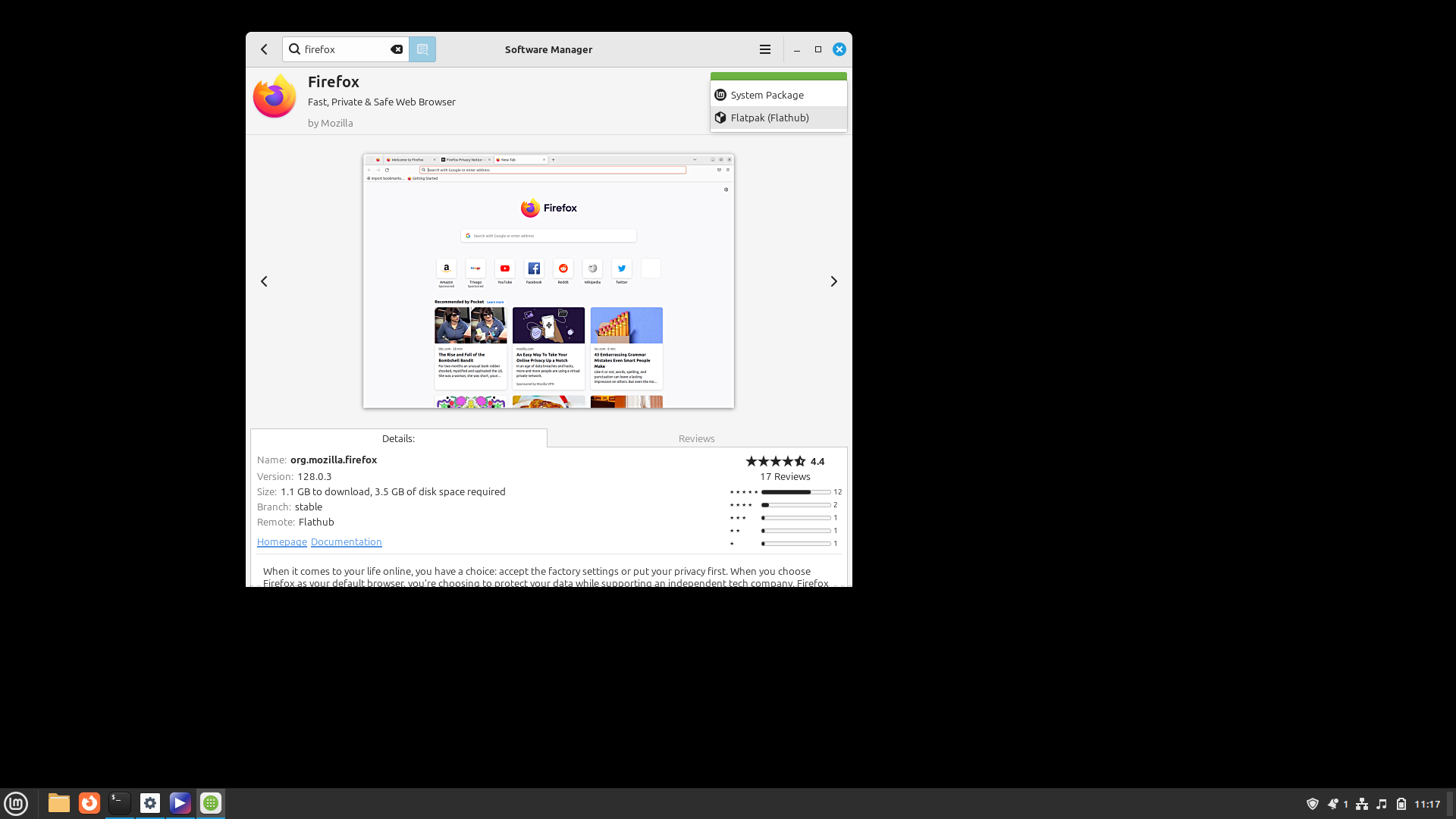 Linux Mint desktop screenshot: 22 software