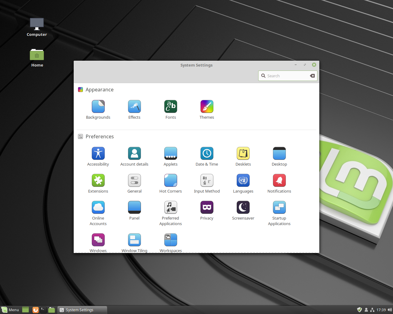 Linux Mint desktop screenshot: 3 lmde settings