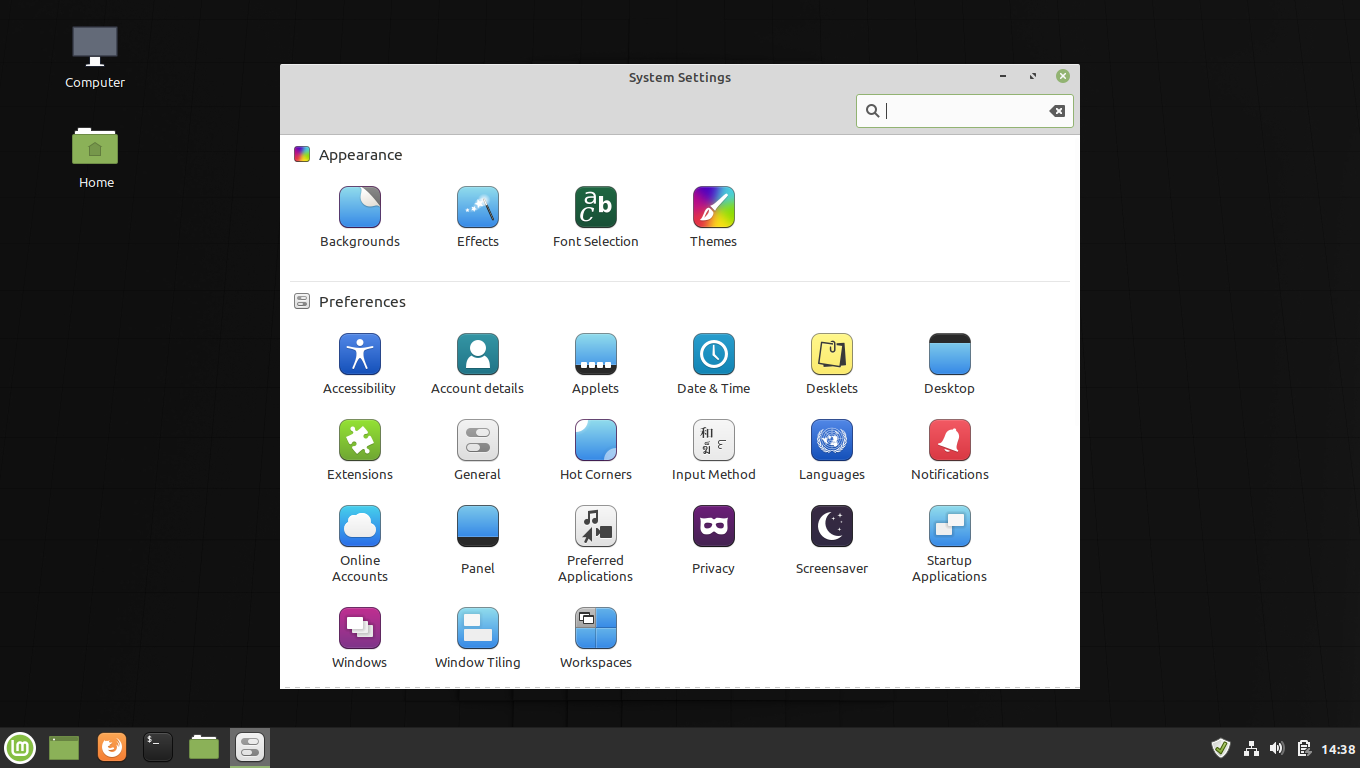 Linux Mint desktop screenshot: 4 settings