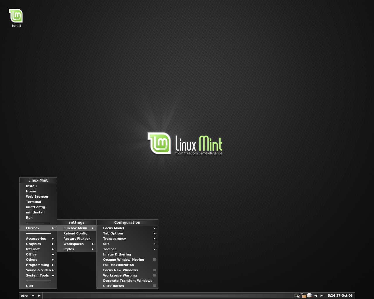Linux Mint desktop screenshot: 5 fluxbox