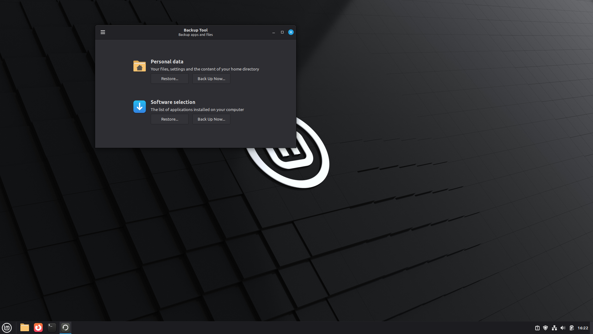 Linux Mint desktop screenshot: 7 lmde backup